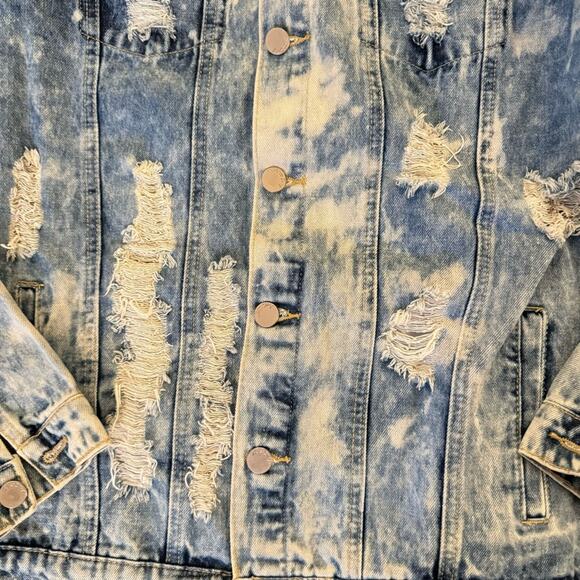 Fantastic Fawn blue white distressed denim jacket size large L 
b15 - Picture 5 of 10